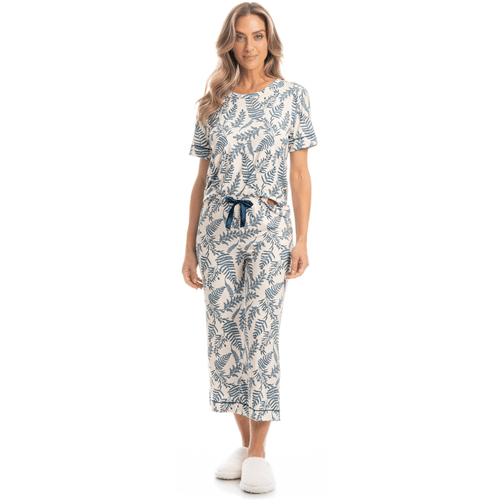 Pijama Capri Folhas Azul Medio Daniela Tombini