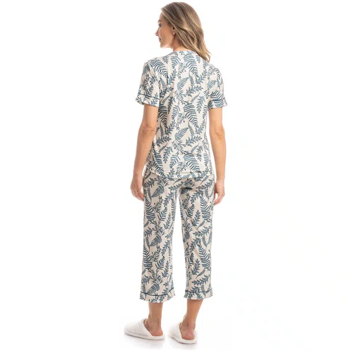 Pijama Capri Folhas Azul Medio Daniela Tombini
