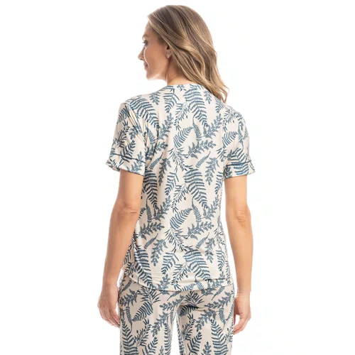 Pijama Capri Folhas Azul Medio Daniela Tombini
