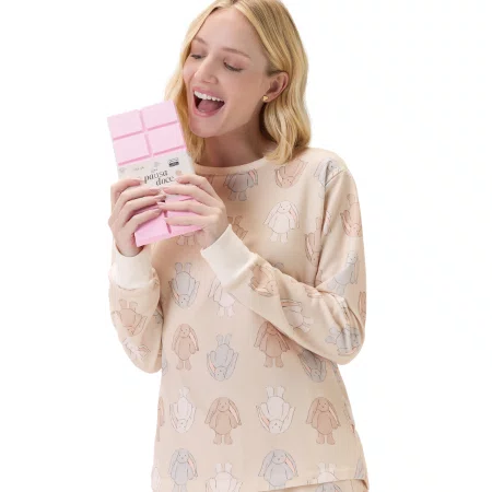 Pijama Coelhos Color Moletinho Flanelado Cor com Amor