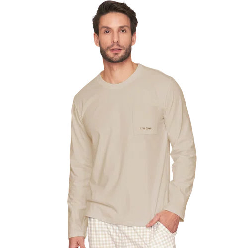 Pijama Comfort Masculino Xadrez com Bordado Slow Down