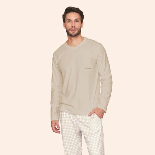 Pijama Comfort Masculino Xadrez com Bordado Slow Down