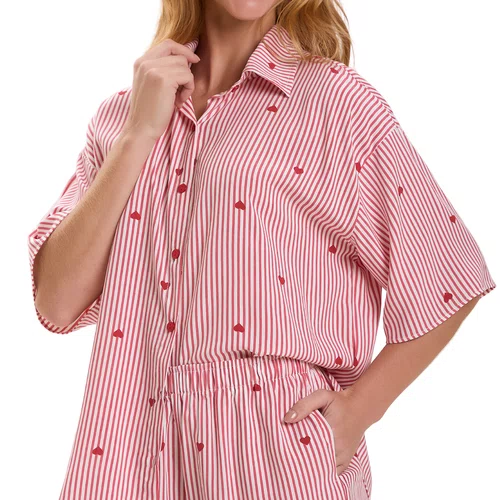 Pijama Curto Americano Listras e Coraçoes Cor Com Amor