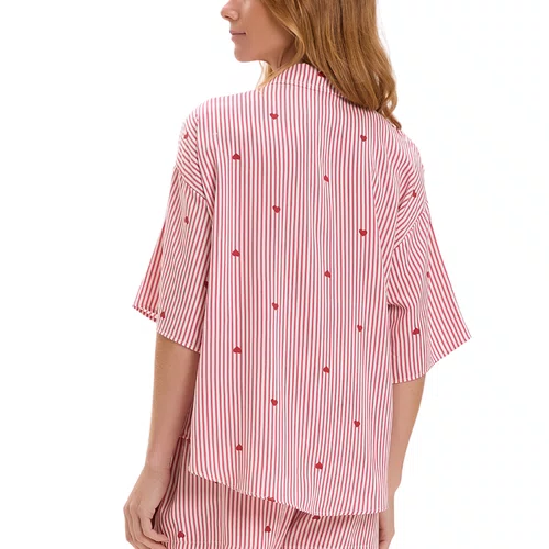 Pijama Curto Americano Listras e Coraçoes Cor Com Amor