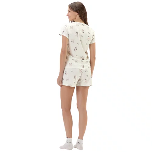 Pijama Curto Branco Cat e Dog Cute Cor Com Amor