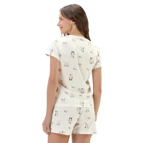 Pijama Curto Branco Cat e Dog Cute Cor Com Amor