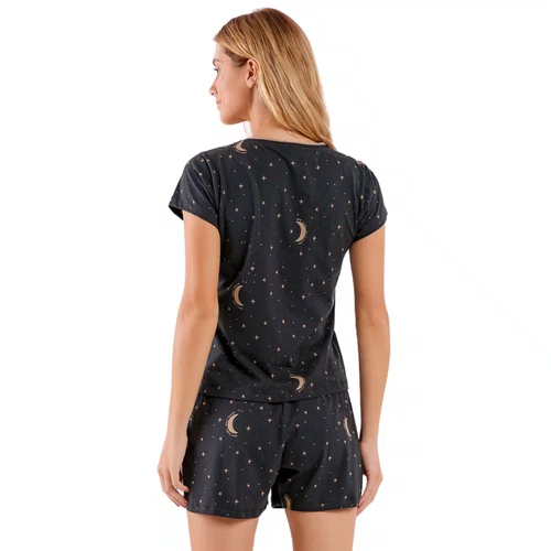 Pijama Curto Chumbo Lua e Estrelas Cor Com Amor