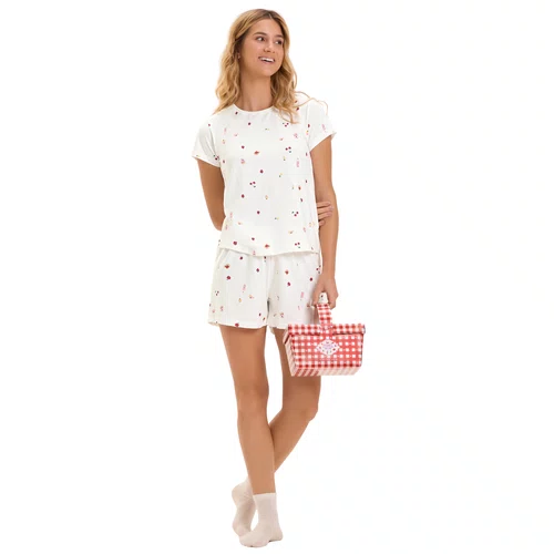 Pijama Curto Feminino Frutinhas Branco Cor Com Amor