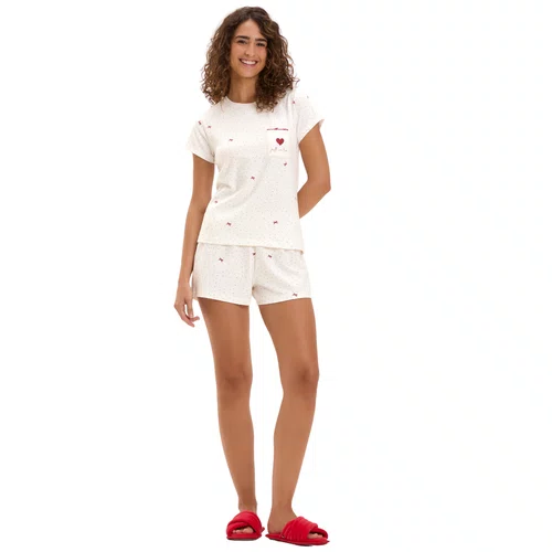 Pijama Curto Feminino Lacinhos Vermelho Cor Com Amor
