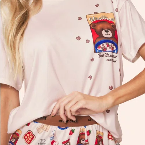 Pijama Curto Feminino Ursilhos Lua Luá