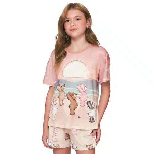 Pijama Curto Infantil Feminino Yoga Bears Lua Luá