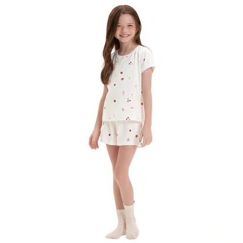Pijama Curto Infantil Menina Frutinhas Branco Cor Com Amor