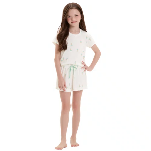 Pijama Curto Infantil Menina Sorvetinho Cor Com Amor
