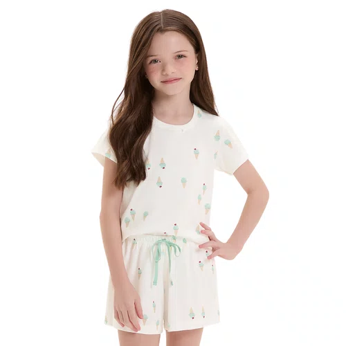 Pijama Curto Infantil Menina Sorvetinho Cor Com Amor