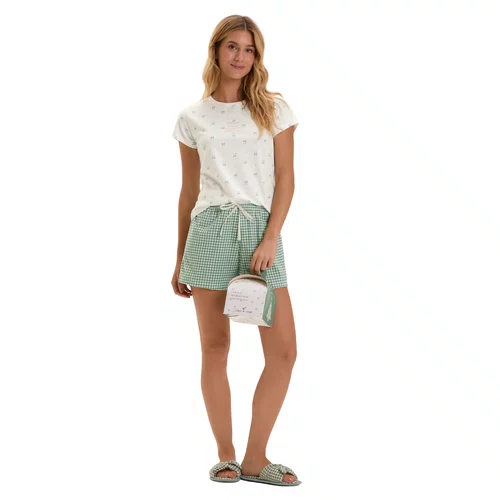 Pijama Curto Lacinhos Verde Natal Cor Com Amor