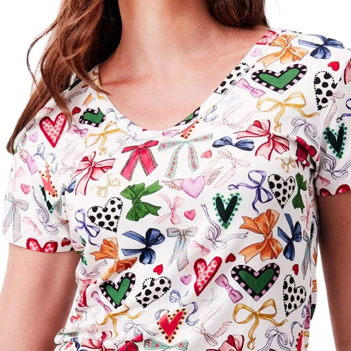 Pijama Curto Laços Natal Off White Joge