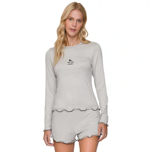 Pijama Curto Manga Longa Comfort Night Sky Geada Lua Lua