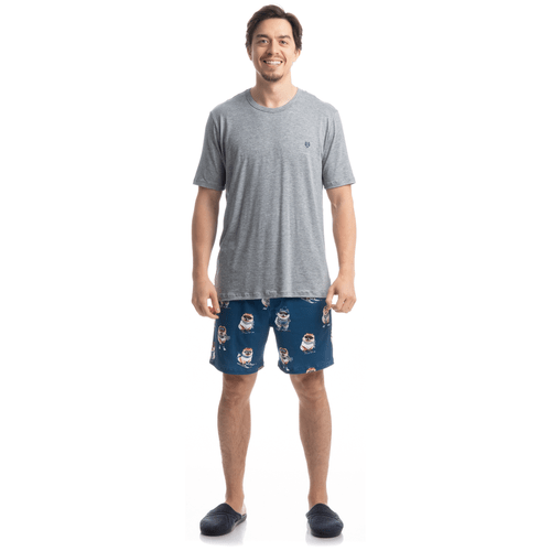 Pijama Curto MAsculino Lyla Ski Mescla Azul Daniela Tombini
