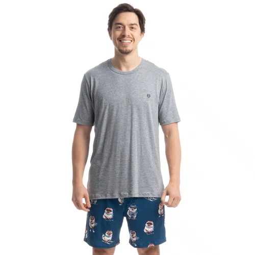 Pijama Curto MAsculino Lyla Ski Mescla Azul Daniela Tombini