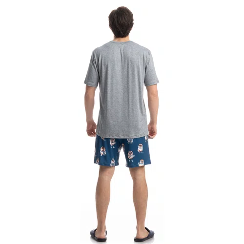 Pijama Curto MAsculino Lyla Ski Mescla Azul Daniela Tombini