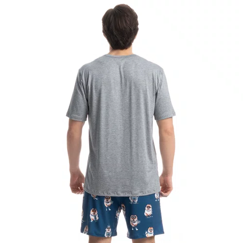Pijama Curto MAsculino Lyla Ski Mescla Azul Daniela Tombini