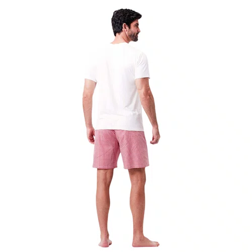 Pijama Curto Masculino Natal Xadrez Vermelho Joge