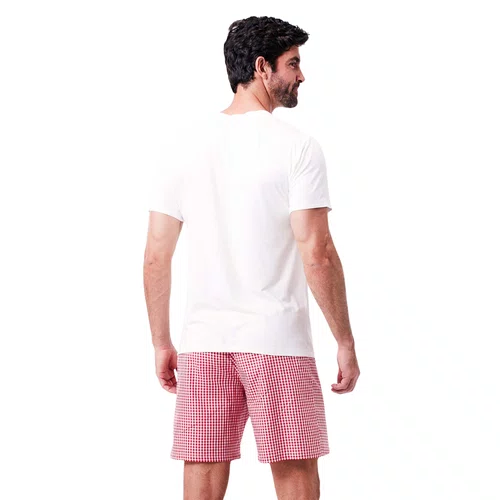 Pijama Curto Masculino Natal Xadrez Vermelho Joge