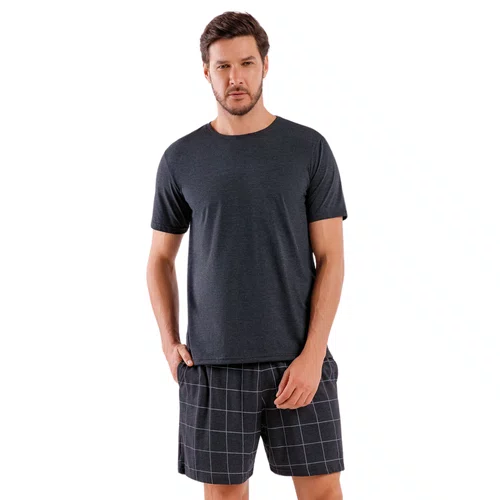 Pijama Curto Masculino Xadrez Chumbo Cor Com Amor