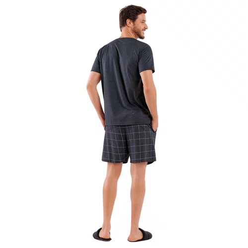 Pijama Curto Masculino Xadrez Chumbo Cor Com Amor