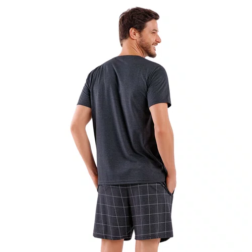 Pijama Curto Masculino Xadrez Chumbo Cor Com Amor