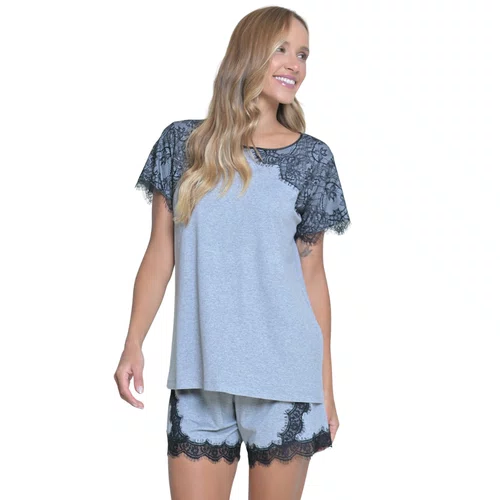 Pijama Curto Micheli Mescla e Renda Miss Victtoria