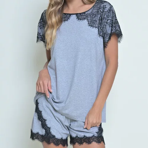 Pijama Curto Micheli Mescla e Renda Miss Victtoria