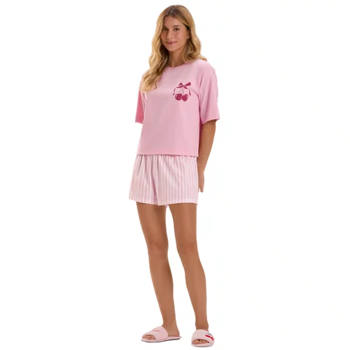 Pijama Curto Rosa Cerejinha Listra Cor Com Amor