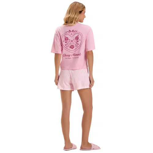 Pijama Curto Rosa Cerejinha Listra Cor Com Amor
