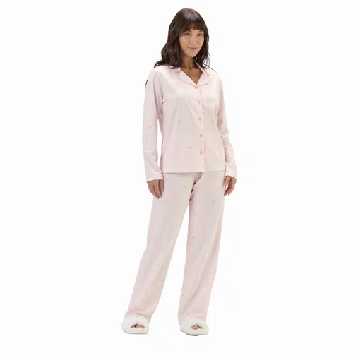 Pijama Feminino Aberto Lacinhos Rosa Cor com Amor