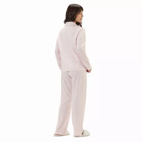 Pijama Feminino Aberto Lacinhos Rosa Cor com Amor