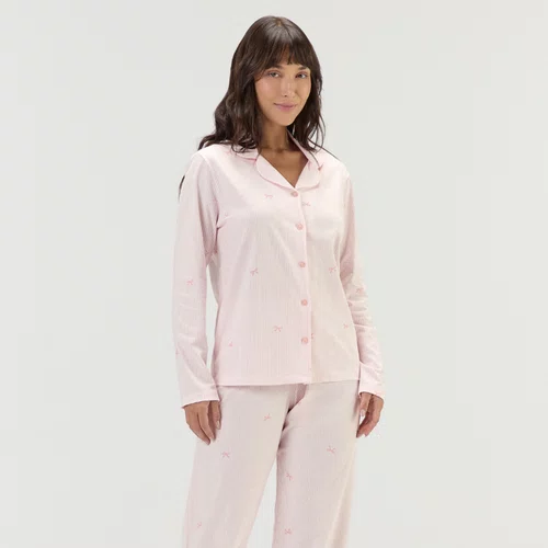 Pijama Feminino Aberto Lacinhos Rosa Cor com Amor