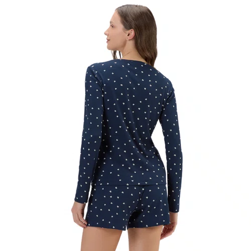 Pijama Feminino Canelado Marinho Corações Cor com Amor