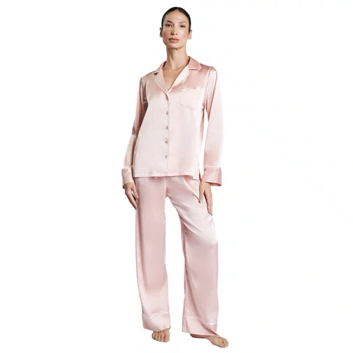 Pijama Feminino Cetim Manga Longa Rosê Revedenfant