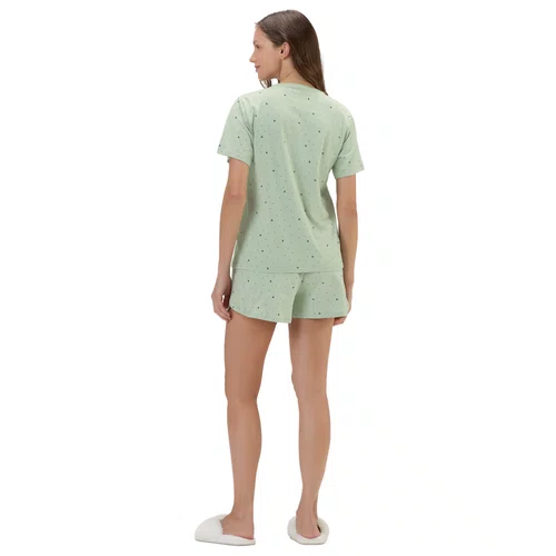 Pijama Feminino Curto Poás e Corações Verde Cor com Amor