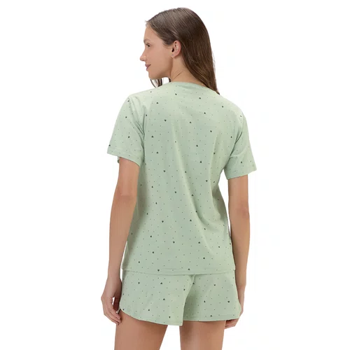 Pijama Feminino Curto Poás e Corações Verde Cor com Amor