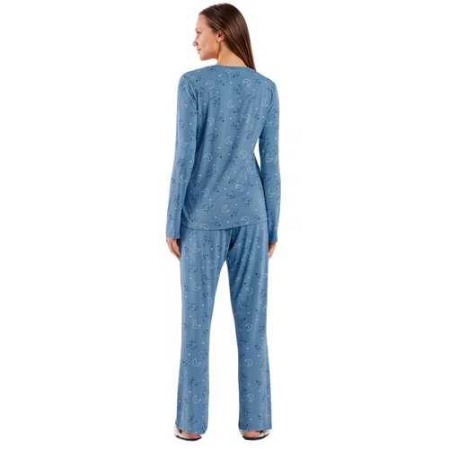 Pijama Feminino Longo Luas Azul Cor Com Amor
