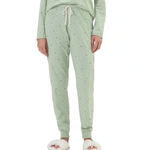 Pijama Feminino Longo Poás e Corações Verde Cor com Amor