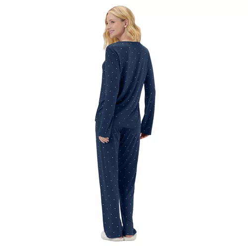 Pijama Feminino Longo Visco Marinho Corações Cor com Amor