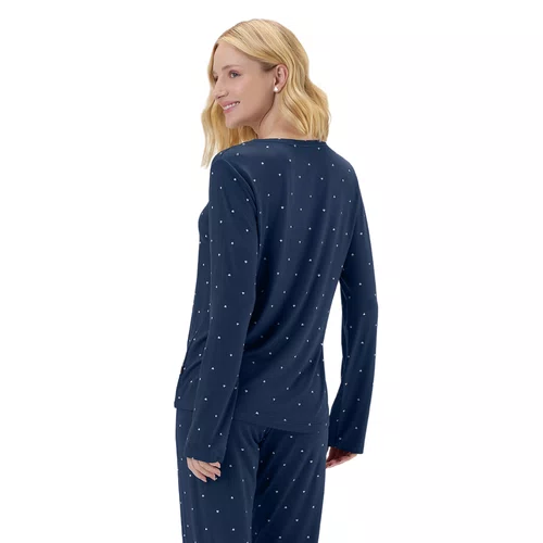 Pijama Feminino Longo Visco Marinho Corações Cor com Amor