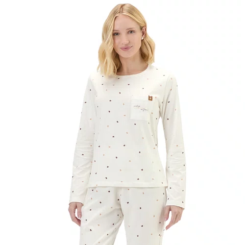 Pijama Feminino Malha Off Micro Ursos Cor com Amor
