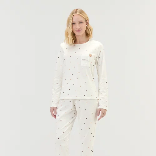 Pijama Feminino Malha Off Micro Ursos Cor com Amor