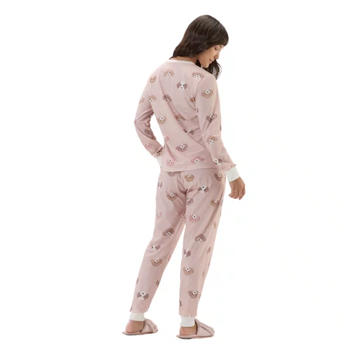 Pijama Feminino Malha Rosê Dogs Cor com Amor