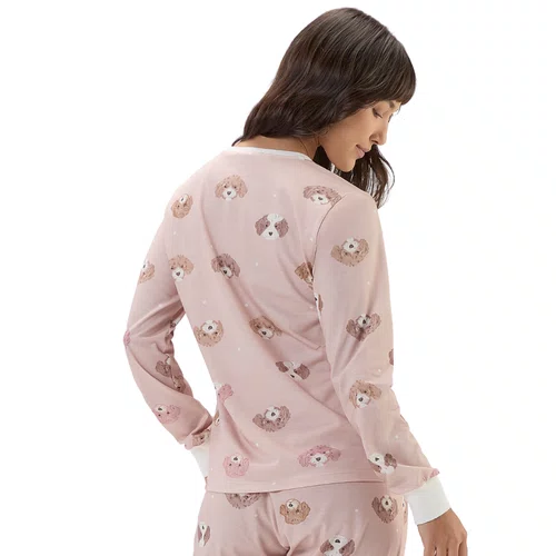 Pijama Feminino Malha Rosê Dogs Cor com Amor