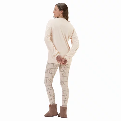Pijama Feminino Moletinho Flanelado Ursos Abraço Cor com Amor